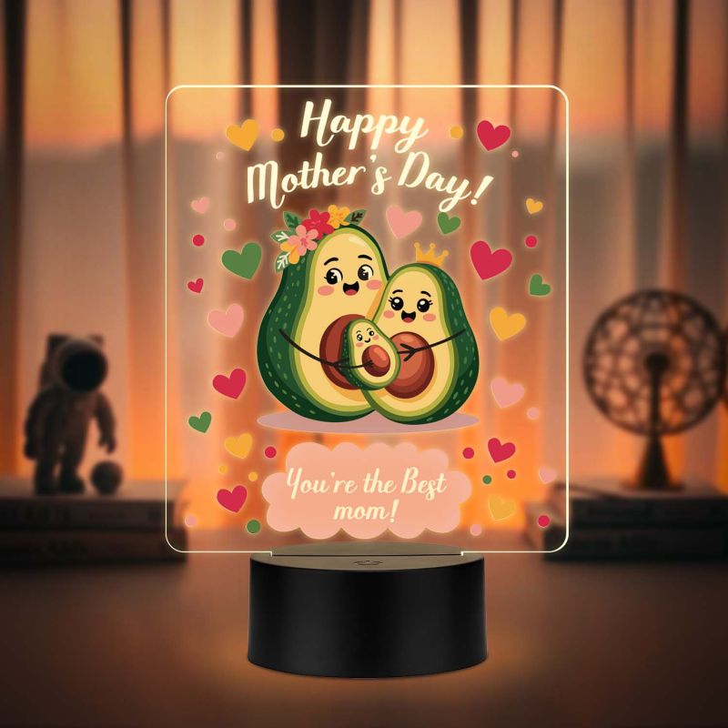 Cute Avocado Best Mom UV Print LED Night Lamp Mothers Day Gift Warm White Light